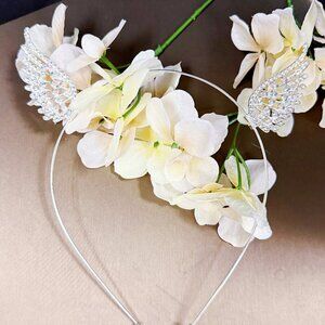 Angel wings headband, silver halo crown, Flower girl headpiece, Fairy halo crown